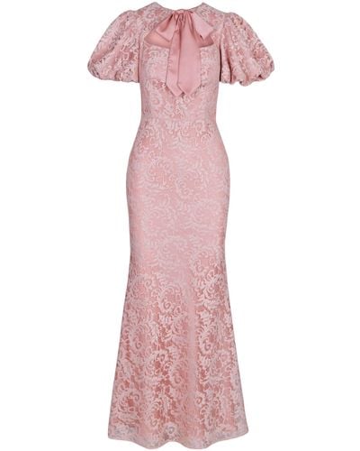 Lily Was Here Elegant Dress Made Of Apricot Lace With A Tied Sash - Pink