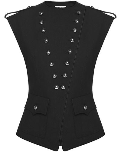 KEBURIA Button Embellished Longline Vest - Black