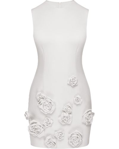 NDS the label Rose-Appliqué Round Neck Cady Mini Dress - White