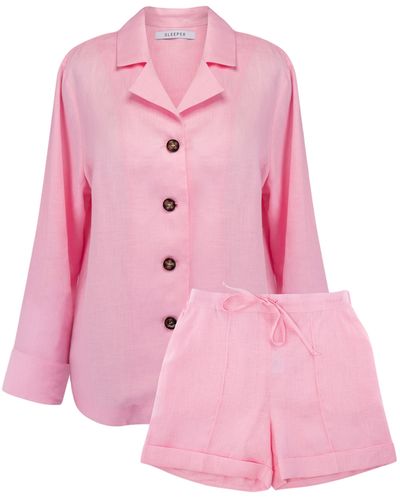 Sleeper Linen Pajama Set With Shorts - Pink