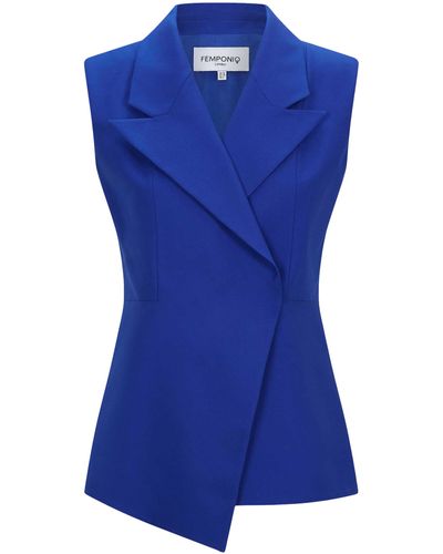 Femponiq Sleeveless Cotton Blazer (Royal) - Blue