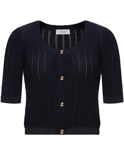 CRUSH Collection Metallic Button-Embellished Cropped Cardigan - Blue
