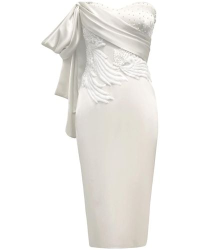 ANITABEL Draped Midi Registry Dress With Waist Beading - White