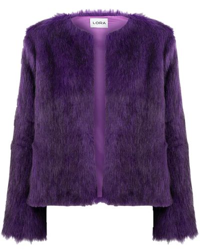 Lora Istanbul Lola Faux Fur Short Coat - Purple