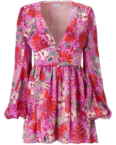 Lita Couture Floral-Print Jumpsuit - Pink