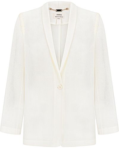 INNNA Ivory Blazer-Shirt With A Mohair Weaving - White
