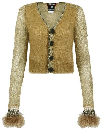Andreeva Camel Handmade Knit Cardigan - Green