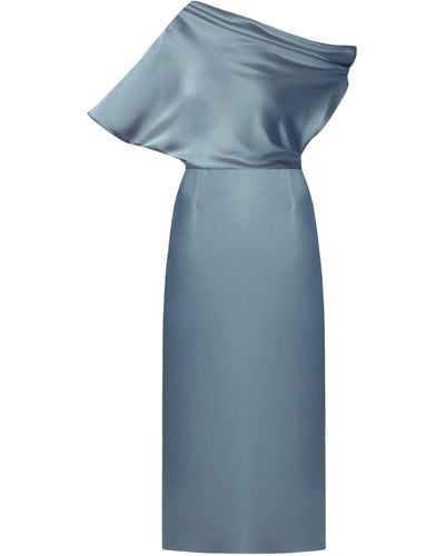 UNDRESS Ilene Satin Asymmetric Midi Evening Dress - Blue