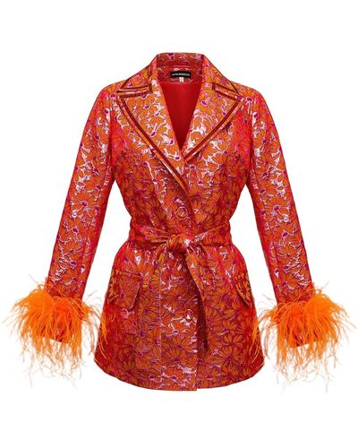 Andreeva Jacqueline Jacket №22 With Detachable Feather Cuffs - Red