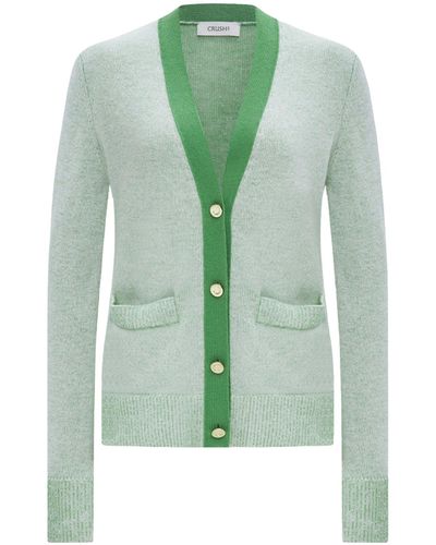CRUSH Collection Double Cashmere Color-Blocked V-Neck Cardigan - Green