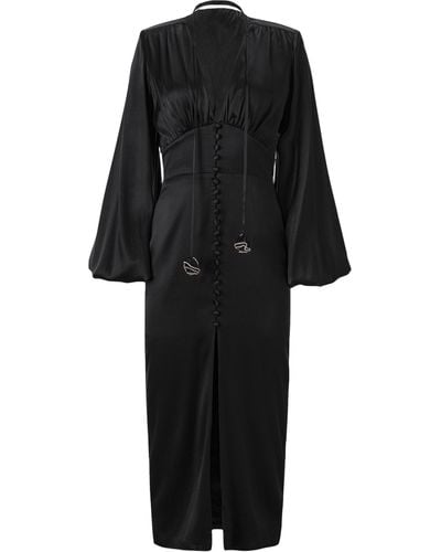 Lita Couture Ample-Sleeve Silk Dress - Black
