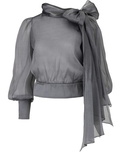Lita Couture Flawless Bow Blouse - Gray