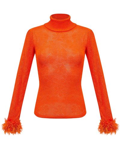 Andreeva Knit Turtleneck With Handmade Knit Details - Orange
