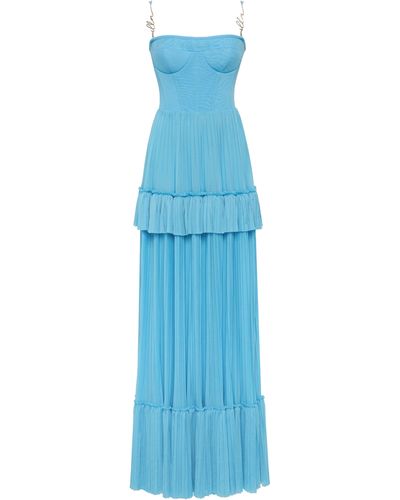 Millà Sky- Spaghetti Strap Pleated Maxi Dress, Garden Of Eden - Blue