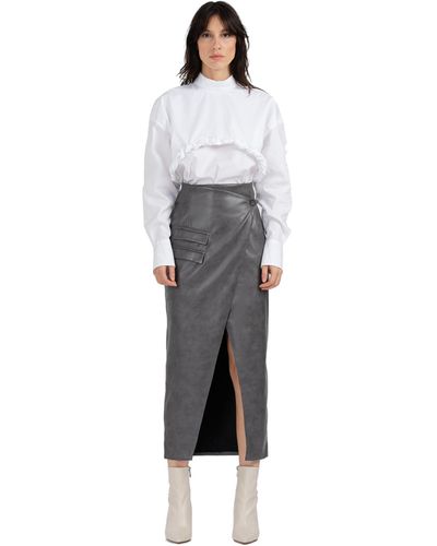 Divalo Zied Vegan Leather Wrap Skirt - White