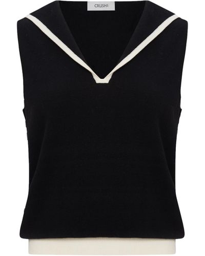 CRUSH Collection Colorblocked Lapel Knitted Vest - Black