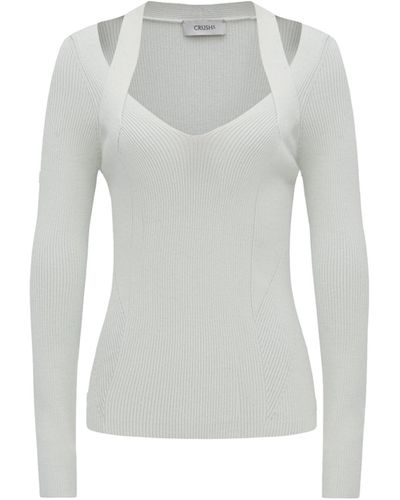 CRUSH Collection Silk Blend Cut Out Knit Top - Gray