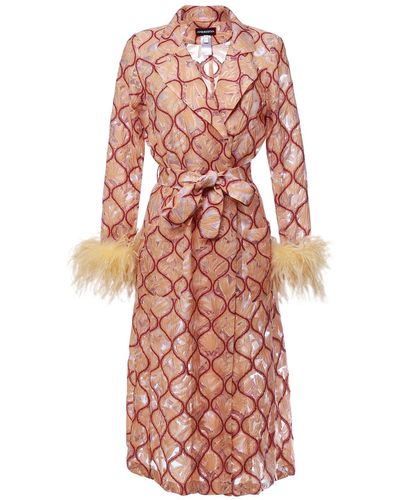 Andreeva Peach Coat № 23 With Detachable Feathers Cuffs - Multicolor