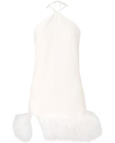 Lora Istanbul Keira Halter Mini Feather Dress - White