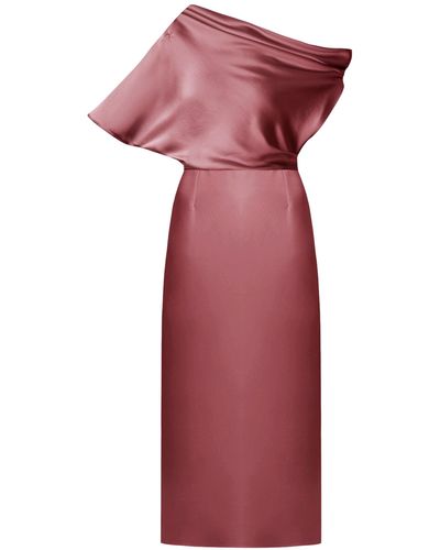 UNDRESS Ilene Fire Brick Satin Asymmetric Midi Dress - Red