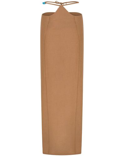 Ila Avani-Linen Midi Skirt With Triangle Shaped Detail - White