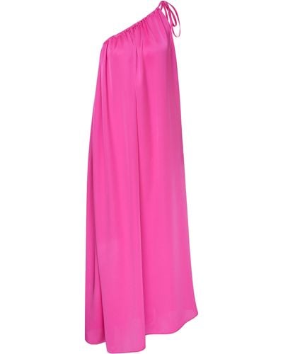 NAZLI CEREN Chrissy One Shoulder Satin Maxi Dress - Pink
