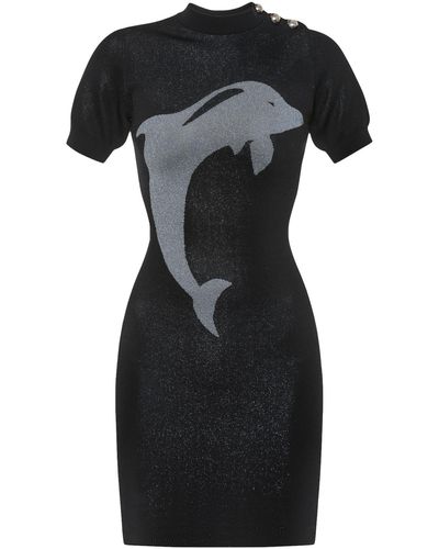 KEBURIA Dolphin Metallic Knitted Mini Dress - Black