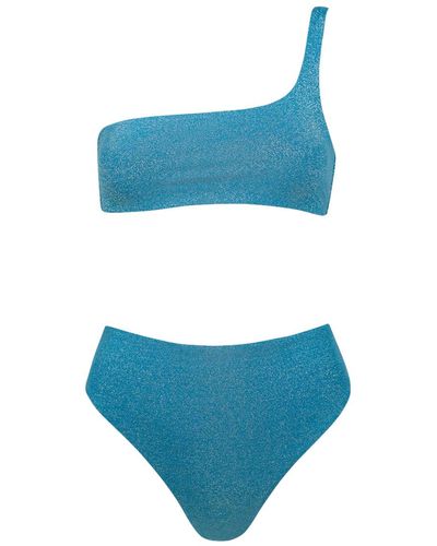 SARA CRISTINA One-Shoulder Bikini With High Waisted Bottom - Blue