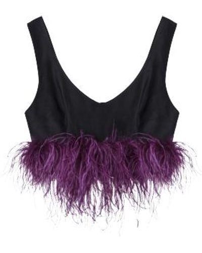 Lita Couture Feather-Trimmed Crop Top - Purple