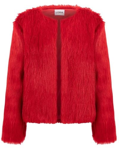Lora Istanbul Lola Faux Fur Short Coat - Red