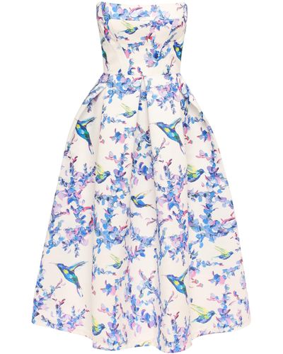 Millà Strapless Midi Dress With Bird And Flower Print, Garden Of Eden - White