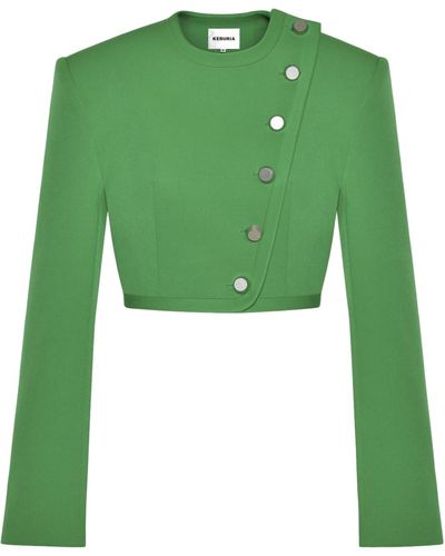 KEBURIA Cropped Blazer With Diagonal Buttons - Green