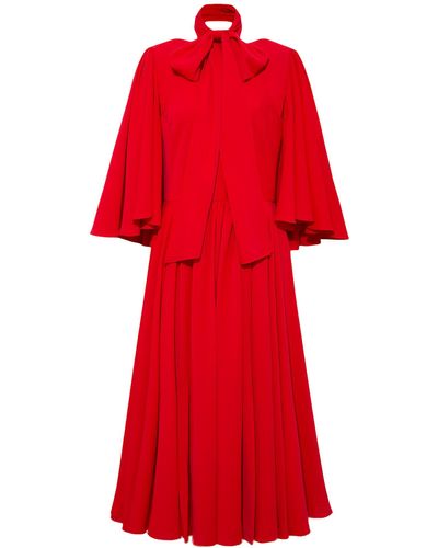 Femponiq Bow Tie Neck Pleated Midi Dress - Red