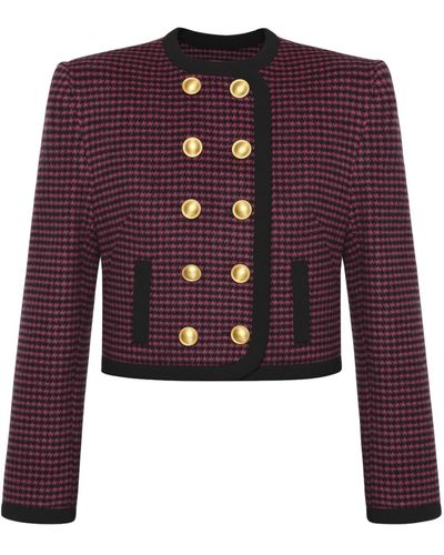 KEBURIA Wool Cropped Double-Breasted Blazer - Red