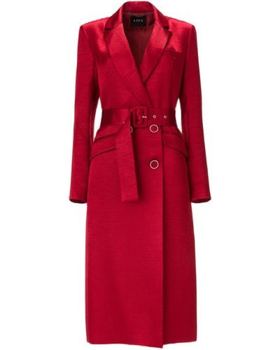 Lita Couture Belted Midi Trench Coat - Red