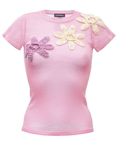 Andreeva Knit Top With Crochet Details - Pink