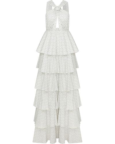 NAZLI CEREN Laurel Printed Cotton Long Dress - White