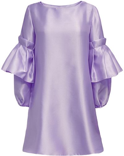 ANITABEL A-Line Dress With Pleated Puff Sleeves - Purple