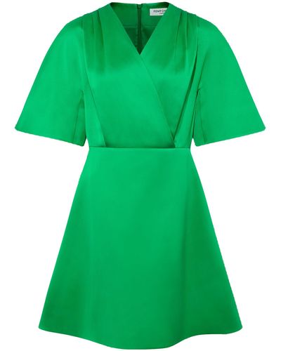 Femponiq Pleated Shoulder Kimono Sleeve Satin Duchess Dress (Jellybean) - Green