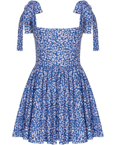 NAZLI CEREN Audree Floral Print Poplin Mini Dress - Blue
