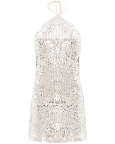 Lora Istanbul Nina Sequined Halter Mini Dress - White
