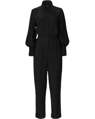 Lita Couture Bishop Sleeves Crepe Jumpsuit - Black