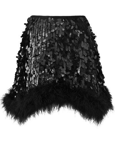 OW Collection Virgo Sequin Feather Skirt - Black