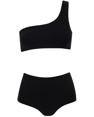 SARA CRISTINA One-Shoulder Bikini With High-Waisted Bottom - Black