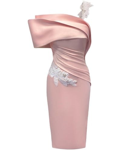 ANITABEL Off Shoulder Midi Cocktail Dress With Beaded Applique - Pink