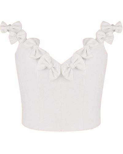 Total White Denim Top With Bows - White