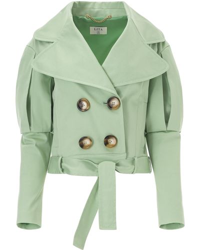 Lita Couture Statement Jacket With Oversized Lapels - Green