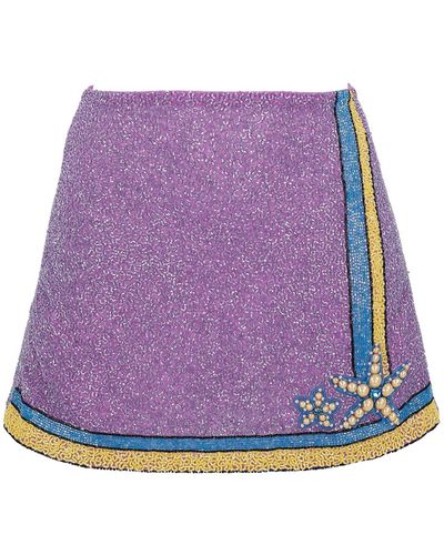 Oceanus Monni Co-Ord Hand Embroidered Crystal Skirt - Purple