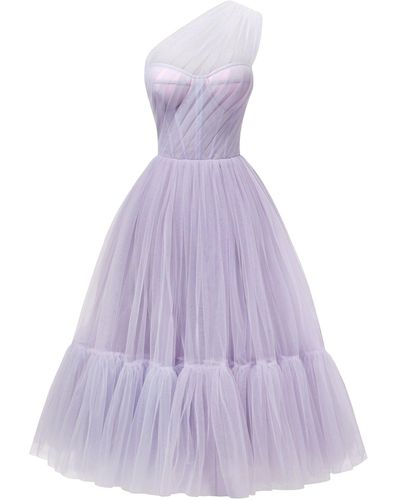 Millà One-Shoulder Cocktail Tulle Dress - Purple