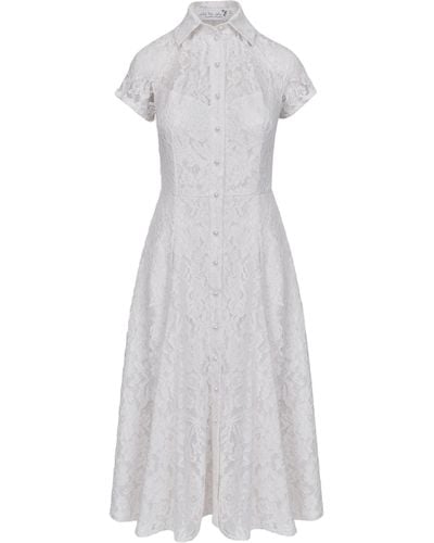 Lily Was Here Full Of Elegance Dress Made Of Ecru Lace Fastened With Pearl Buttons - White